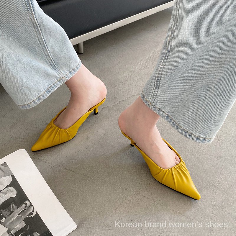 Dép Mũi Nhọn Gót Vừa Xếp Ly Thời Trang Mùa Hè Mới Cho Nữ