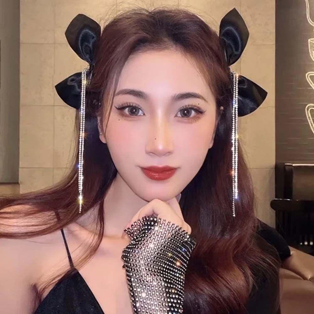 Kẹp Tóc Nơ Thời Trang Cho Nữ|Kẹp Tóc Nơ Tua Rua Màu Đen Phong Cách Hàn Quốc