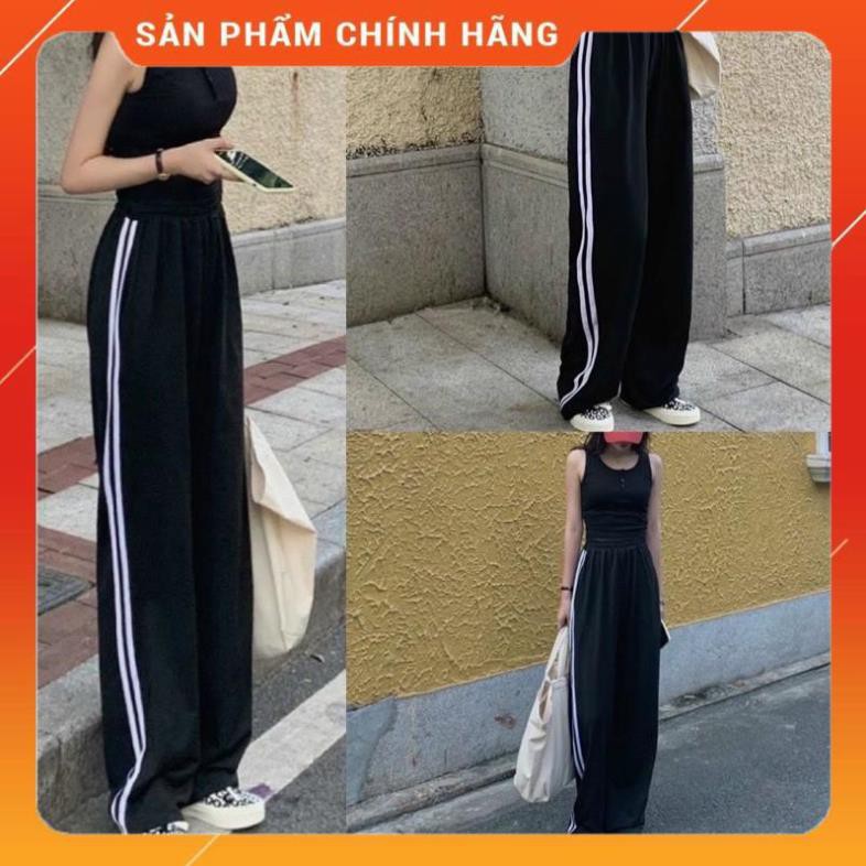 Quần ỐNG RỘNG thể thao 2 Sọc Trắng Đen - Kiểu quần Culottes lưng cao🍓đẹp chanh sả cho bạn tự tin đi chơi