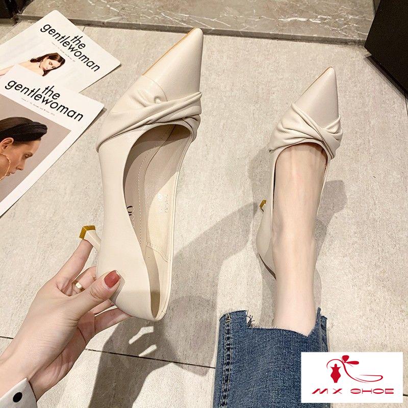M & X~ Giày Cao Gót Nữ 2022 Da Mềm Thoải Mái Phong Cách Công Sở Không Lốp Xe