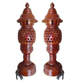 Cặp đèn thờ gỗ xà cừ cao 36cm trang trí decor phòng thờ cúng