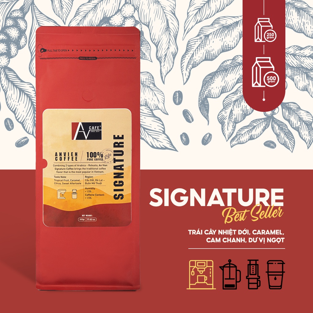 Cà phê bột rang xay Signature An Viên  - Thành phần hạt Robusta & Arabica nguyên chất rang mộc | BigBuy360 - bigbuy360.vn