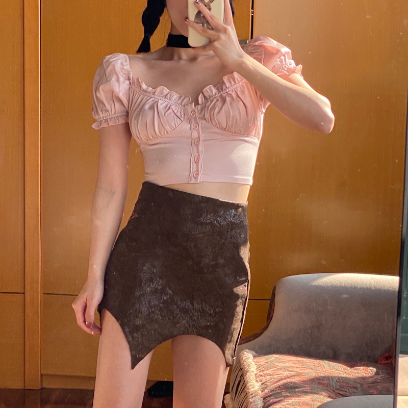 Áo sơ mi kiểu trễ vai croptop Emilyshop ulzzang