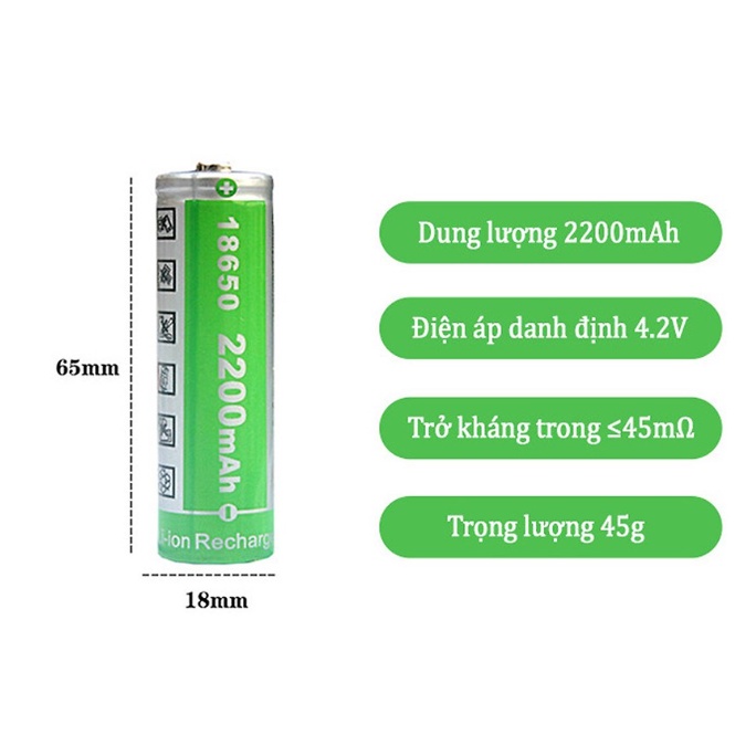 2 VIÊN  Pin Tròn Zin Chuẩn Theo Máy 18650 HHTC 2200MH Cho Thay Thế Bin Đài Radio.Nghe Nhạc Các Hãng Đài Craven,Sony,BKK