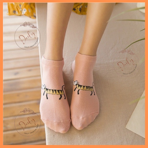 Tất Nữ Cổ Ngắn Họa Tiết Mèo Cute Màu Pastel Siêu Xinh Nhiều Màu