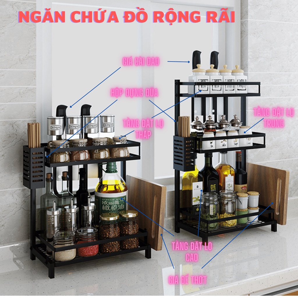Kệ Gia Vị Đa Năng Nhà Bếp - Kệ Để Đồ Nhà Bếp Đựng Gia Vị 2 Tầng, 3 Tầng Thông Minh, Tiết Kiệm Diện Tích