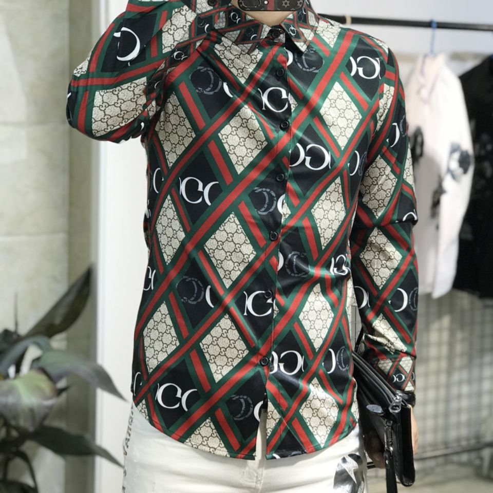 Áo Sơ Mi Cổ Chữ V Họa Tiết Kẻ Ô Vuông Gucci Thời Trang Mùa Hè