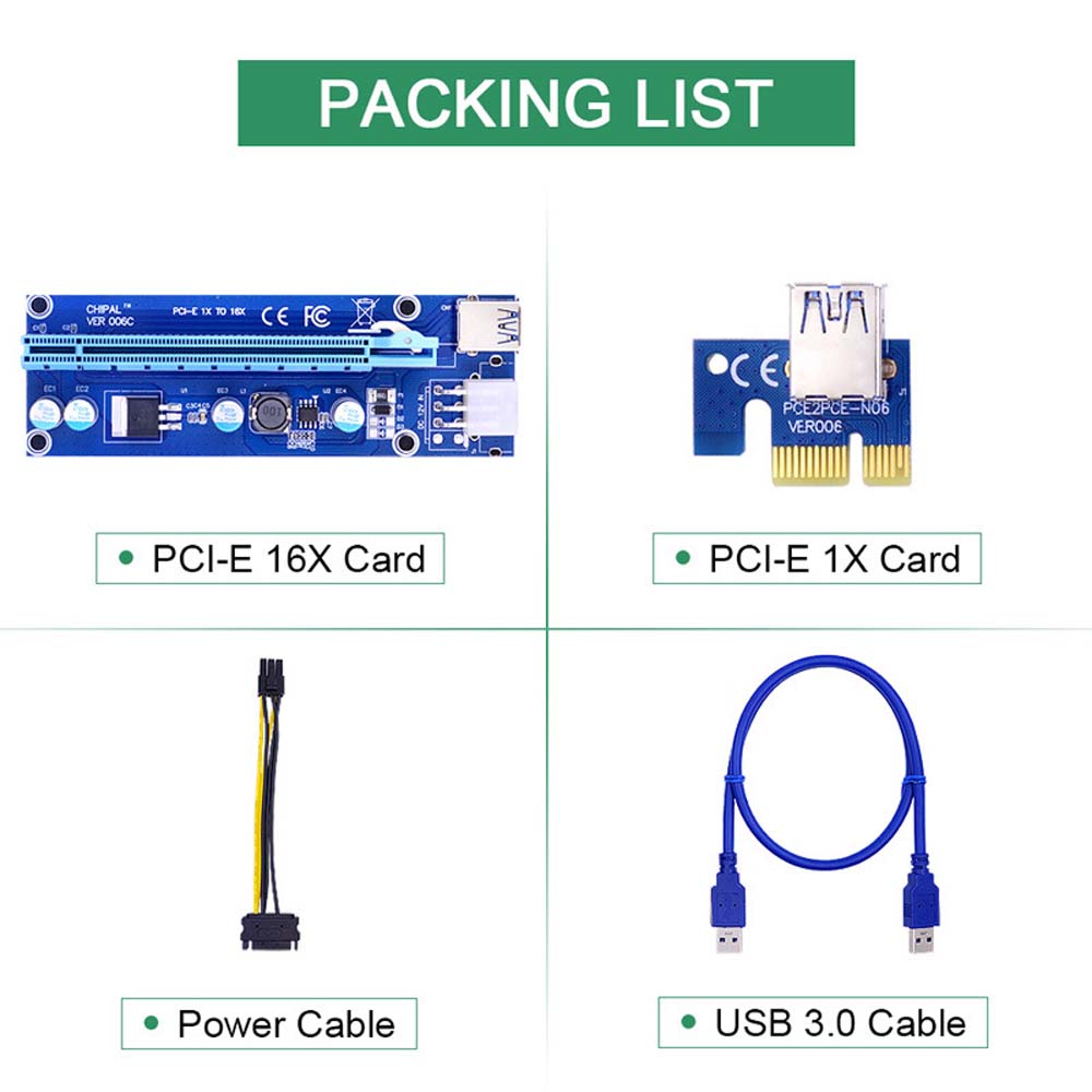 PEWANY 60CM Riser Card Extender SATA Graphics Card Extension Cable PCI Express Adapter VER006C 6 pin Riser Sata Power Cable for Mining PCI-E 1X to 16X Graphics Card Adapter/Multicolor