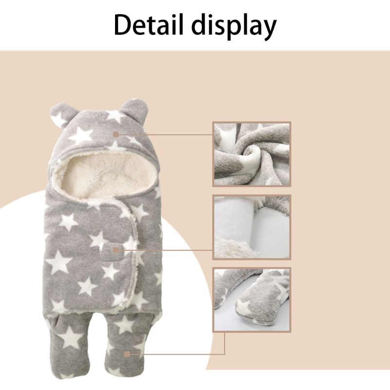 Chăn Quấn Em Bé Chất Liệu Cotton Phủ Lông Cừu San Hô Mềm Mại