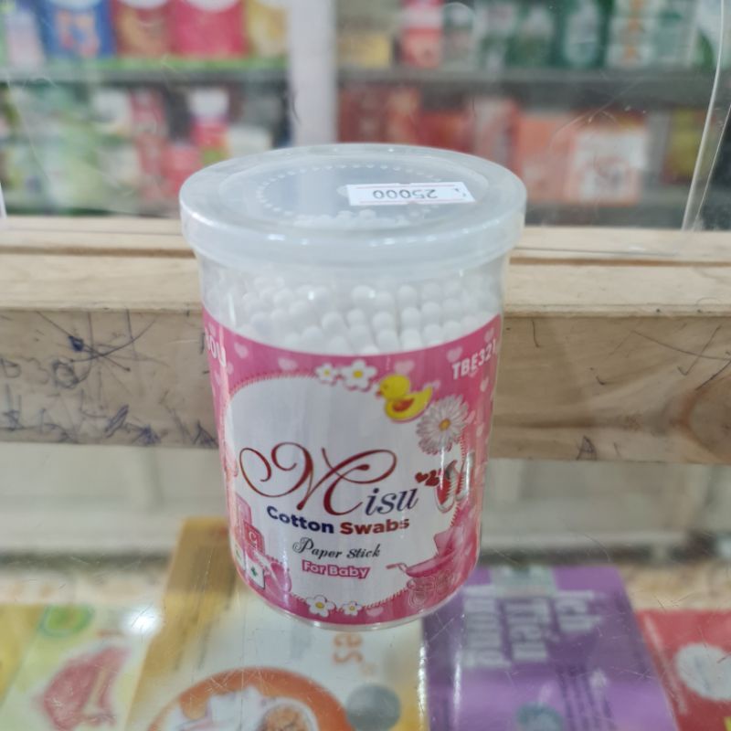 Tăm bông trẻ em lõi giấy an toàn Misu 180 cây ⚡ Tặng quà ⚡ Tăm bông có 2 đầu : một đầu tròn nhỏ, một đầu có gờ