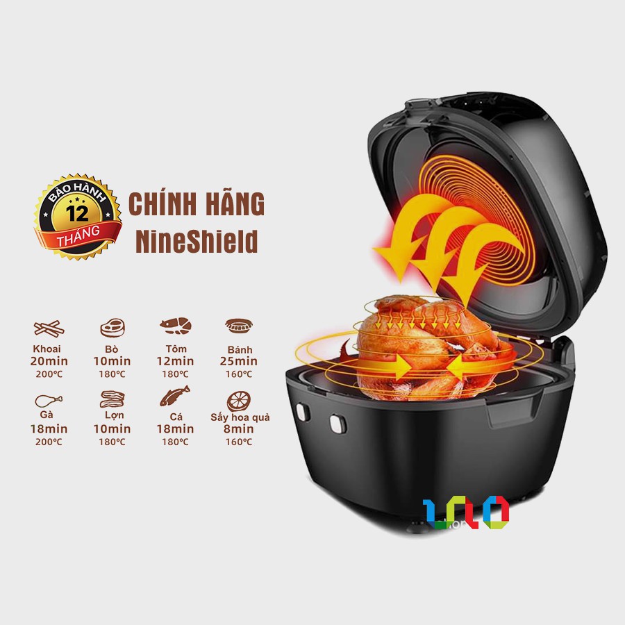 [Follow Shop Giảm 100k] Nồi Chiên Không Dầu Điện Tử NineShield KB-3501-1 (6.5L) Công Nghệ Nhật - Hàng Chính Hãng