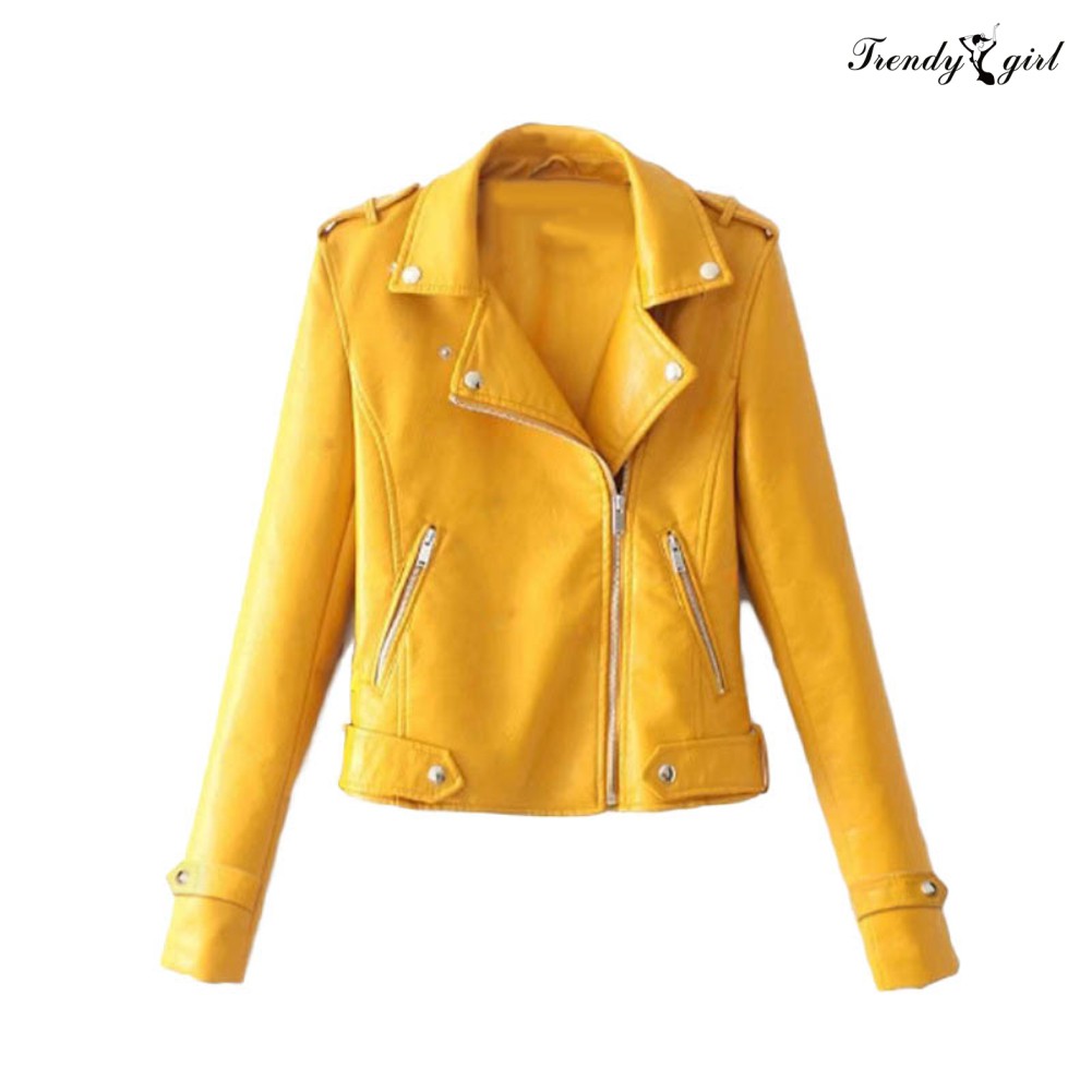 Áo khoác da giả tay dài màu trơn thời trang dành cho nữ