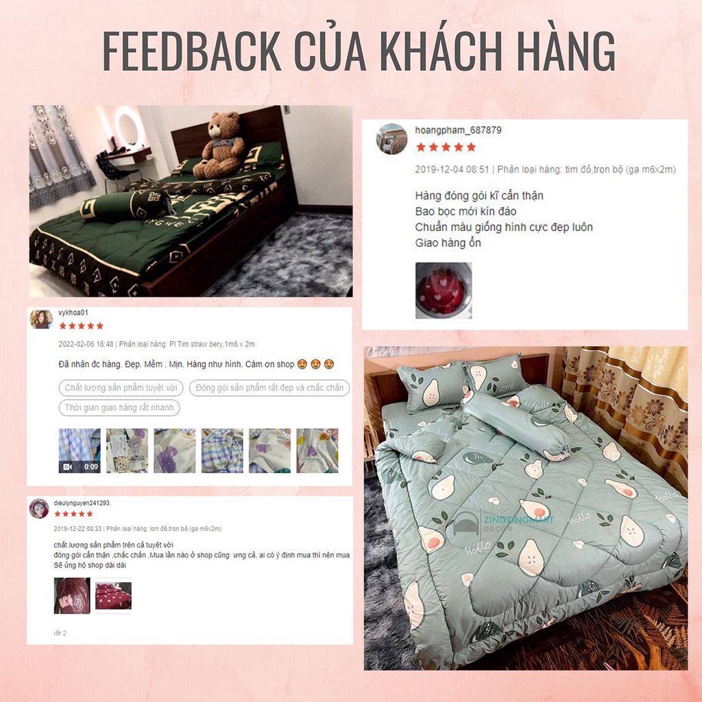 [ Chăn Phao ] Set 5 Món Bộ Chăn Phao Ga Gối Poly COTTON Chăn Bông chon mẫu [ Chăn phao + Ga chun + 2 Vỏ gối + Vỏ ôm ]