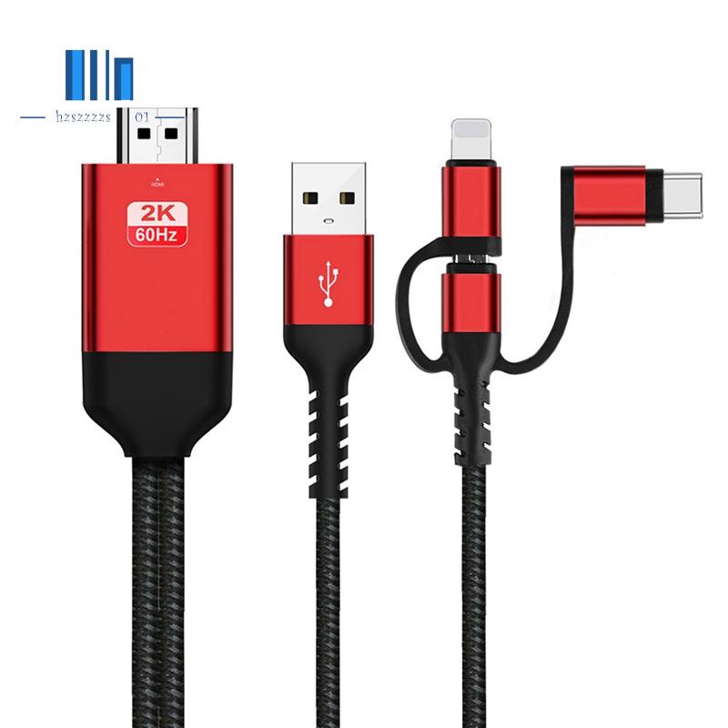 3 in 1 Micro-USB Type-C to HDMI Compatible Adapter Cable Same Screen Cable Phone to HDMI Same Screen Cable 2M