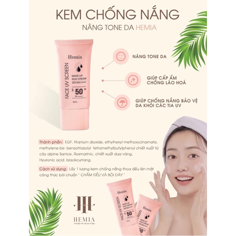 Kem chống nắng mặt face HEMIA hàn quốc SPF50+ kiềm dầu,nâng tone làm da sáng đều màu