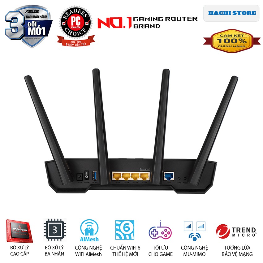 Bộ phát Wifi 6 Gaming ASUS  AX3000 Băng Tần Kép TUF-AX3000 - Hàng Chính Hãng