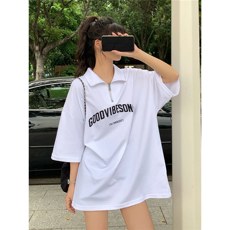 Áo polo Tay Ngắn Dáng Rộng In Chữ Phong Cách Hàn Quốc Thời Trang Mùa Hè 2022