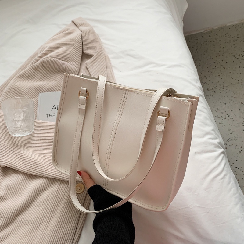 Túi xách IELGY tay đeo vai màu trơn sức chứa lớn phong cách âu Mỹ cổ điển thời trang dành cho nữ