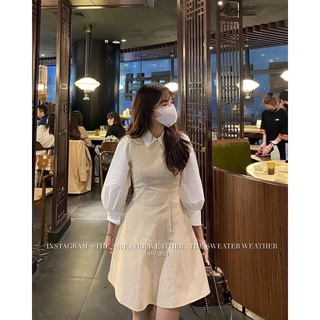 [Có sẵn] [FreeShip] Đầm sơmi tay dài phối màu beige dáng chữ A trẻ trung năng động - ÚTBÉ studio