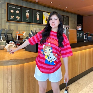 Set đùi áo sọc hồng quần sort trắng 🍒