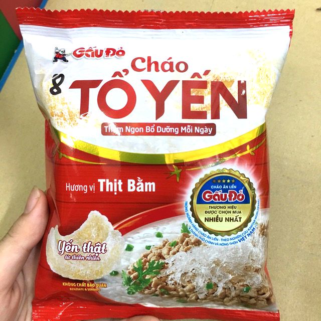 CHÁO TỔ YẾN GẤU ĐỎ hương vị thịt BẰM, THỊT GÀ - GÓI 50G - GẤU ĐỎ