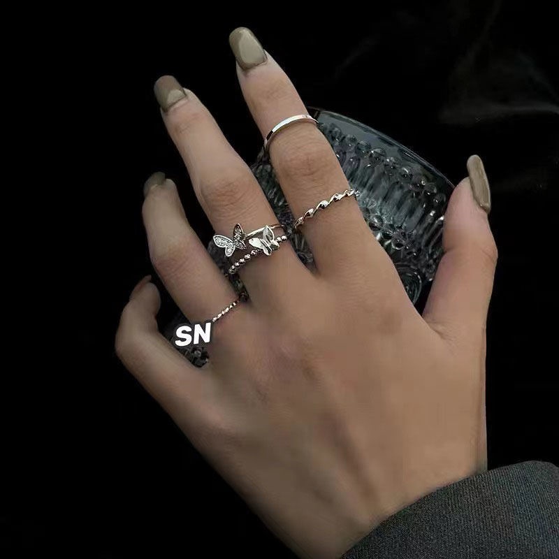 Bộ Bốn Nhẫn Đeo Ngón Tay Dạng Mở Hình Bướm Có Thể Điều Chỉnh