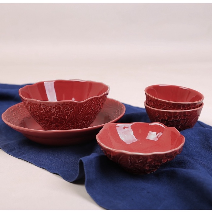 Bát sứ tô sứ Fleur màu đỏ Nhật Bản, đường kính 12/14/17cm | Sa Maison x Kiyohara