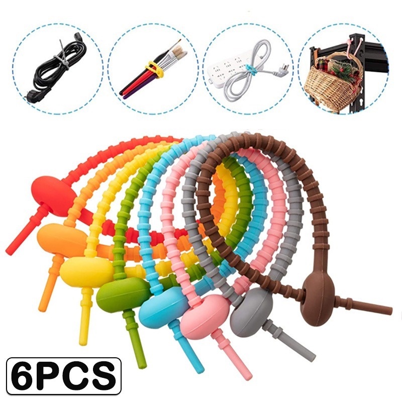 Set 6 Dây Silicone Buộc Túi Thực Phẩm Đa Năng Có Thể Tái Sử Dụng