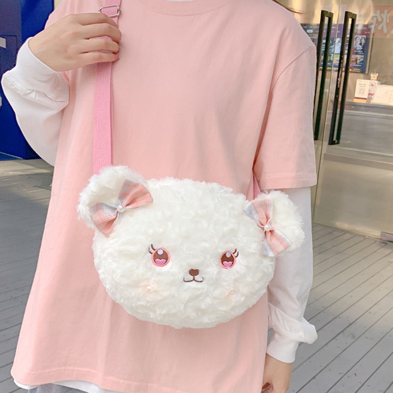 Túi Đeo Chéo Lông Xù Mềm Mại In Họa Tiết Hoạt Hình Phong Cách Lolita Nhật Bản