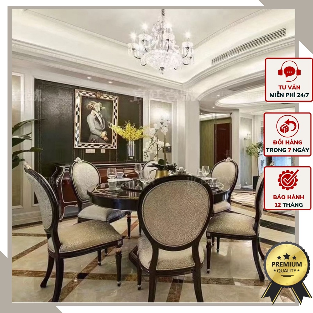 Bộ bàn ăn nâu viên Bạc phong cách Tân cổ điển