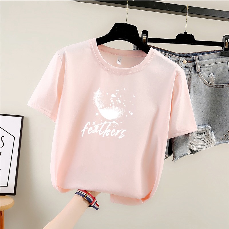 Áo thun ZHELIHANGFEI ngắn tay dáng rộng in chữ cho nữ