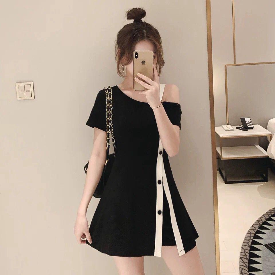 Set Áo Thun Hở Vai + Chân Váy Thời Trang Mùa Hè Phong Cách Hàn Quốc Mới 2019 Dành Cho Bạn Nữ