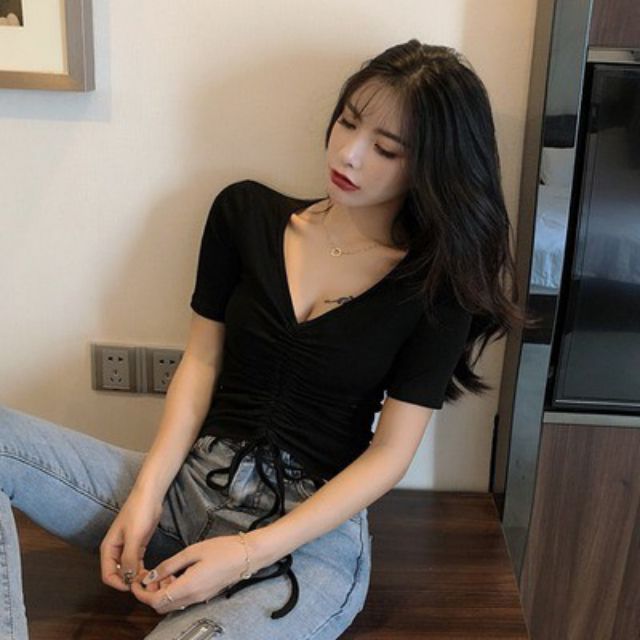 LH39- Áo croptop body dây rút ngực sexy