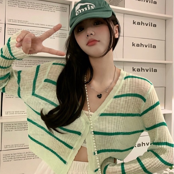 Áo Cardigan Dệt Kim Tay Dài Kẻ Sọc Thời Trang