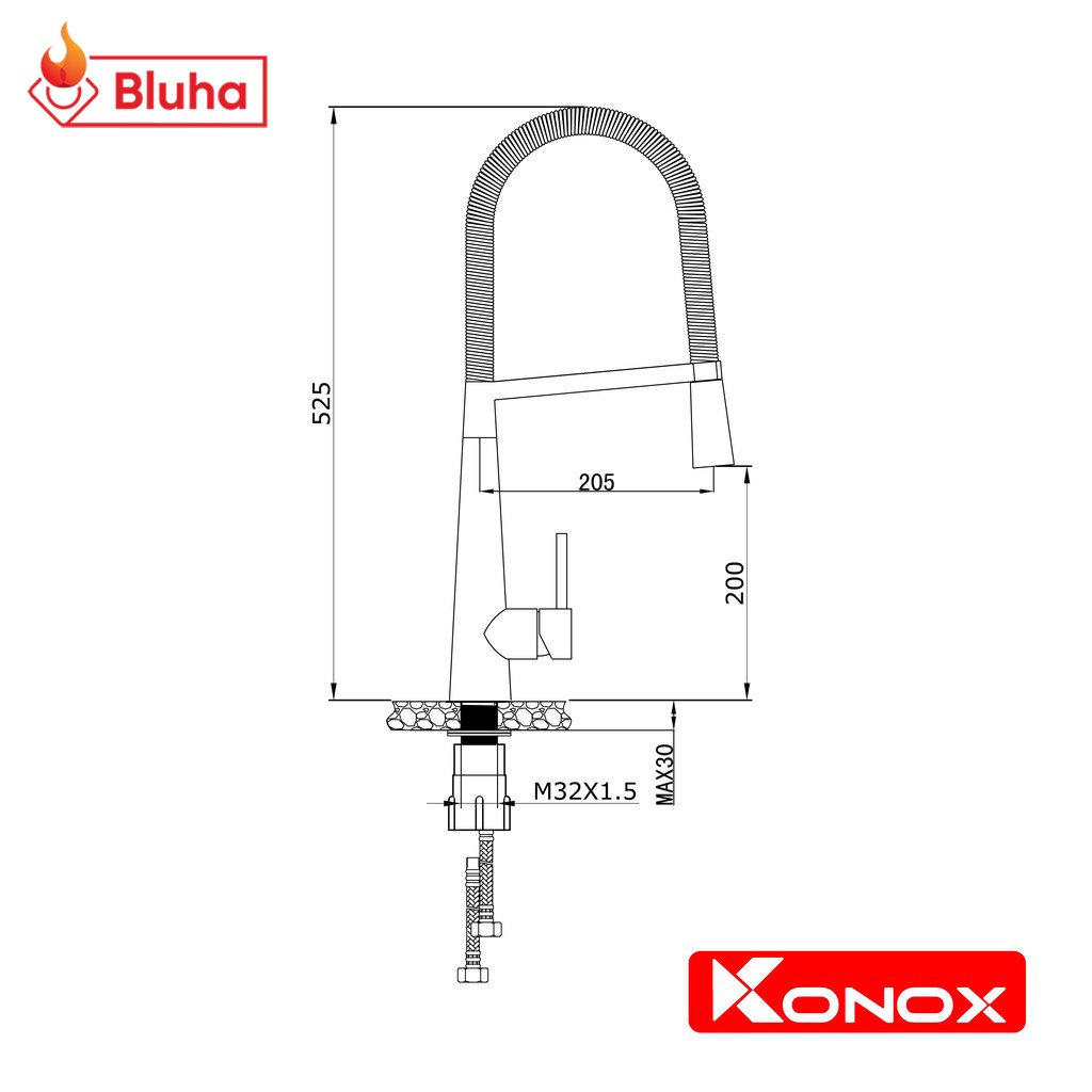 Vòi rửa bát cần mềm KONOX KN-1909 tiêu chuẩn Châu Âu, 2 đường nước