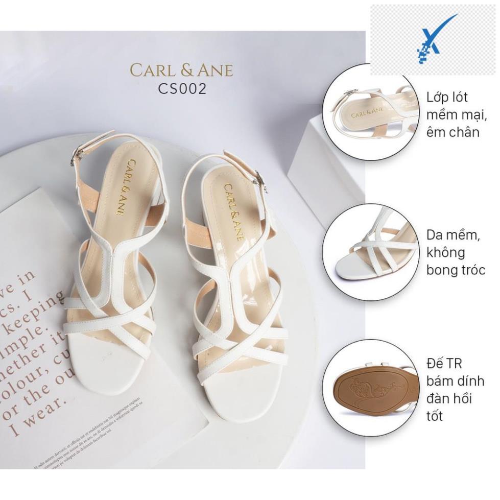 🖐️ Carl & Ane - Giày sandal phối dây nữ mũi vuông gót cao 5cm màu trắng _ CS002 🖐️