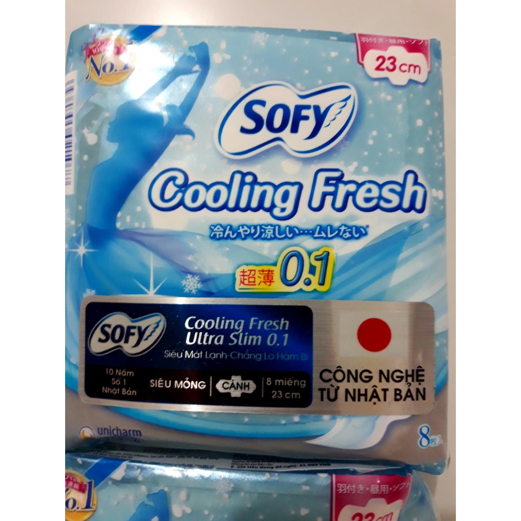 Bịch 6 Gói Băng Vệ Sinh Sofy Cooling Fresh Ultra Slim 8 Miếng 23cm Siêu Mỏng Cánh