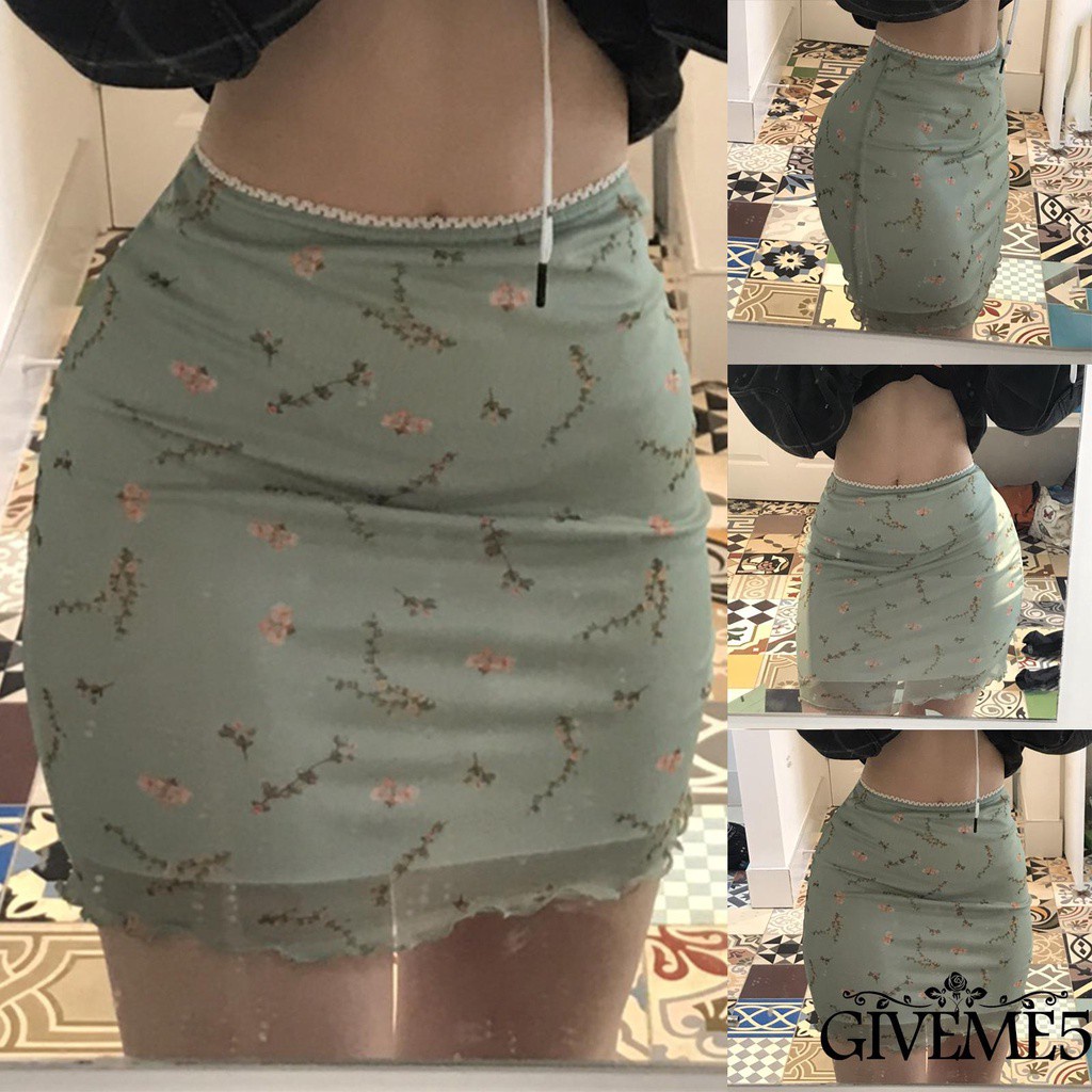 Chân váy bút chì lưng cao in họa tiết hoa phong cách vintage cho nữ