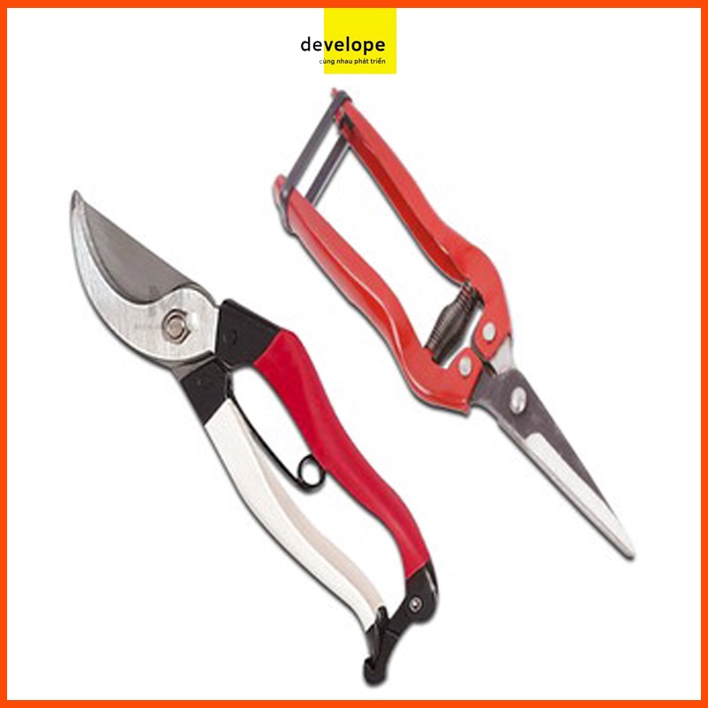 Combo Kéo cắt tỉa cành hoa lá 18,5cm - DEVELOPE  + Kéo cắt tỉa cành (To và Nhỏ)