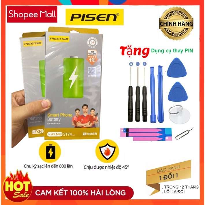 (Bảo Hành 12 tháng)PIN PISEN táo 6G/6S/6P/6S PLUS/7/7 PLUS/8/8pl/X/Xs/Xr/Xsmax + Bộ Vít tháo lắp
