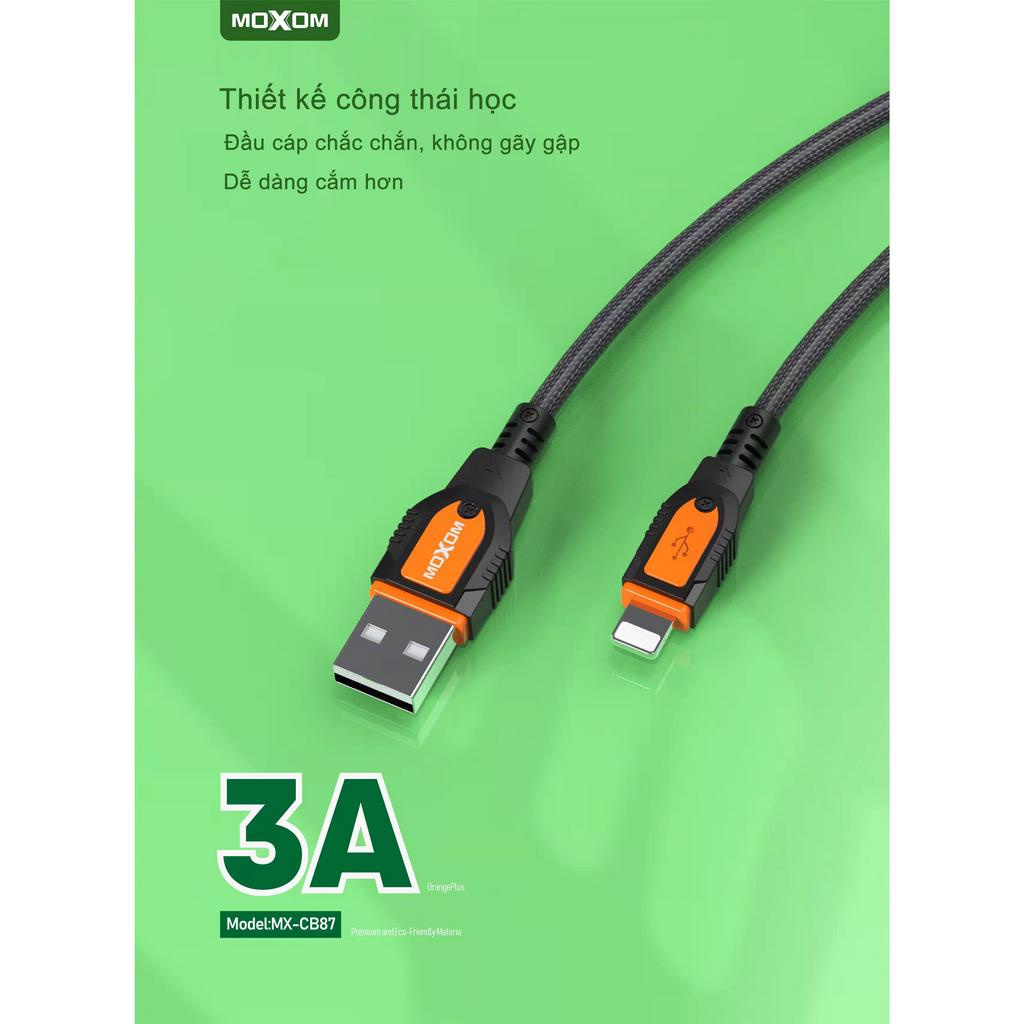 Dây sạc 2.4A chính hãng MOXOM hỗ trợ sạc nhanh lên đến 3A dùng cho 6 7 8 plus x xsmax 11 12 13 14, dài 1m