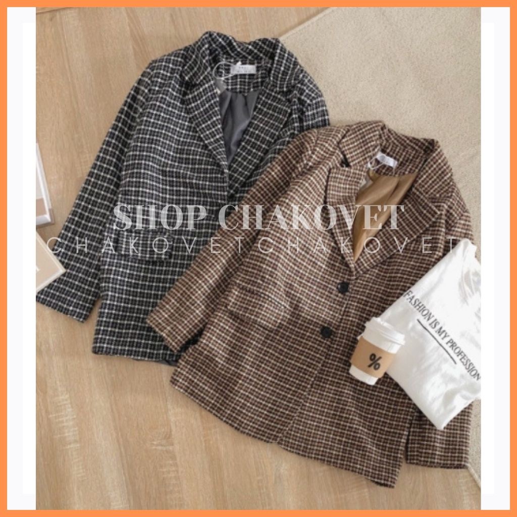 Áo dạ kẻ nữ 2 lớp AD8113, kiểu áo vest khoác ngoài dài tay 2 cúc hàng đẹp loại 1 êm tay  thời trang thu đông hàn quốc