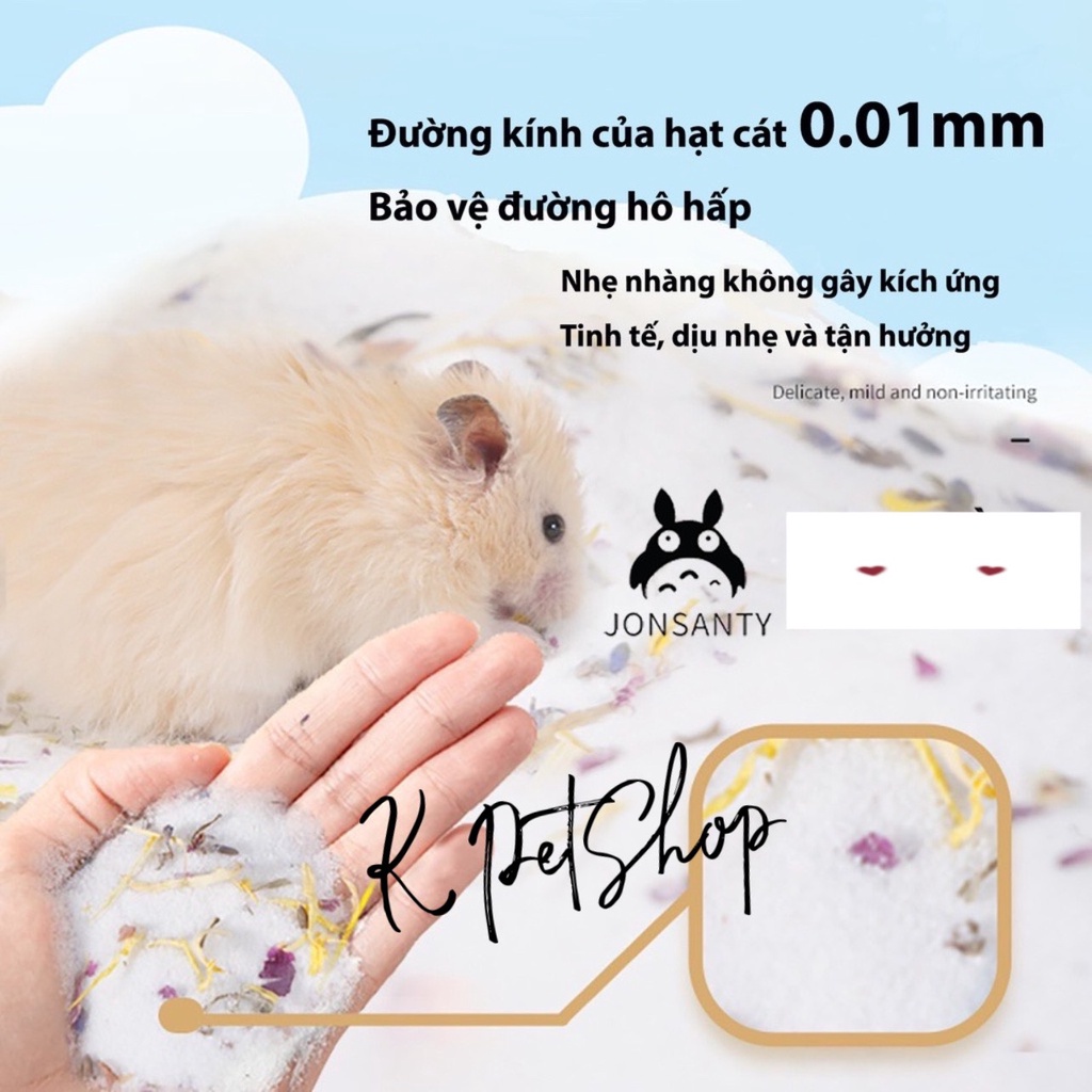 Cát tắm khô chuột hamster hoa sao biển hãng JONSANTY cát silica tự nhiên hoa thảo mộc giảm stress hamster 950gr CST193