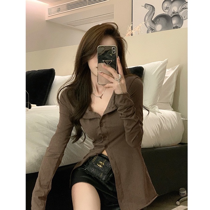 HUANG YOYO Áo Sơ Mi Tay Dài Ôm Eo Chống Nắng Thời Trang Hàn Quốc Cho Nữ