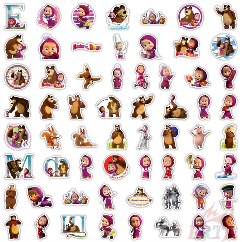 ❉ Hình Dán Dòng Masha and the Bear Series 02 ❉ Bộ 50 Sticker Chống Thấm Nước Họa Tiết Doodle Hợp Thời Trang