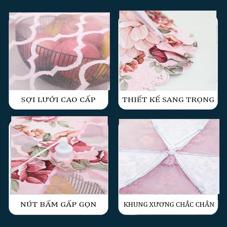 Lồng bàn đậy thức ăn gấp gọn, đường kính 78cm, Lồng bàn gấp gọn cao cấp họa tiết sang trọng
