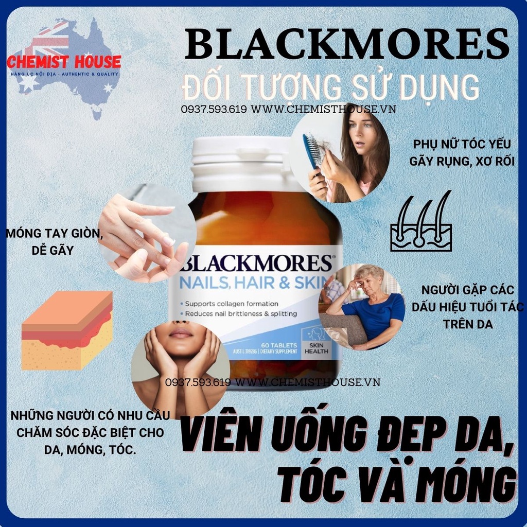 [Hàng chuẩn Úc] Viên uống Đẹp da, tóc và móng - Blackmore Nails, Hair &amp; Skin DATE 2023