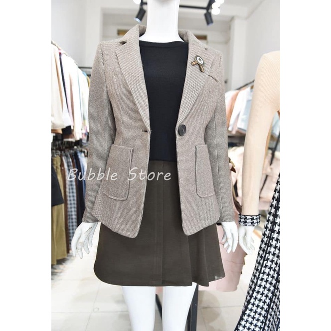 Áo vest dạ lì chiết eo chuẩn form dáng lỡ sang chảnh