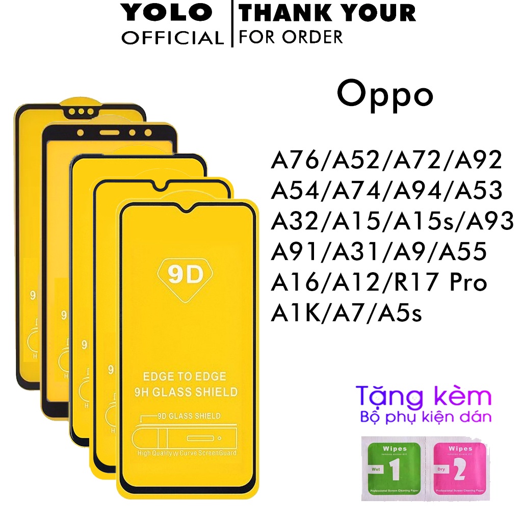 Kính cường lực oppo A76 A52 A72 A92 A54 A94 A74 A53 A32 A15 A15s A93 A91 A31 A9 A55 A16 A12 R17 Pro A1k A7 A5s [THF]