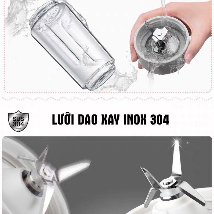 Máy xay sinh tố mini cầm tay BEAR- Dung tích 400ML, 4 lưỡi xay Inox- Nhỏ gọn, tiện lợi